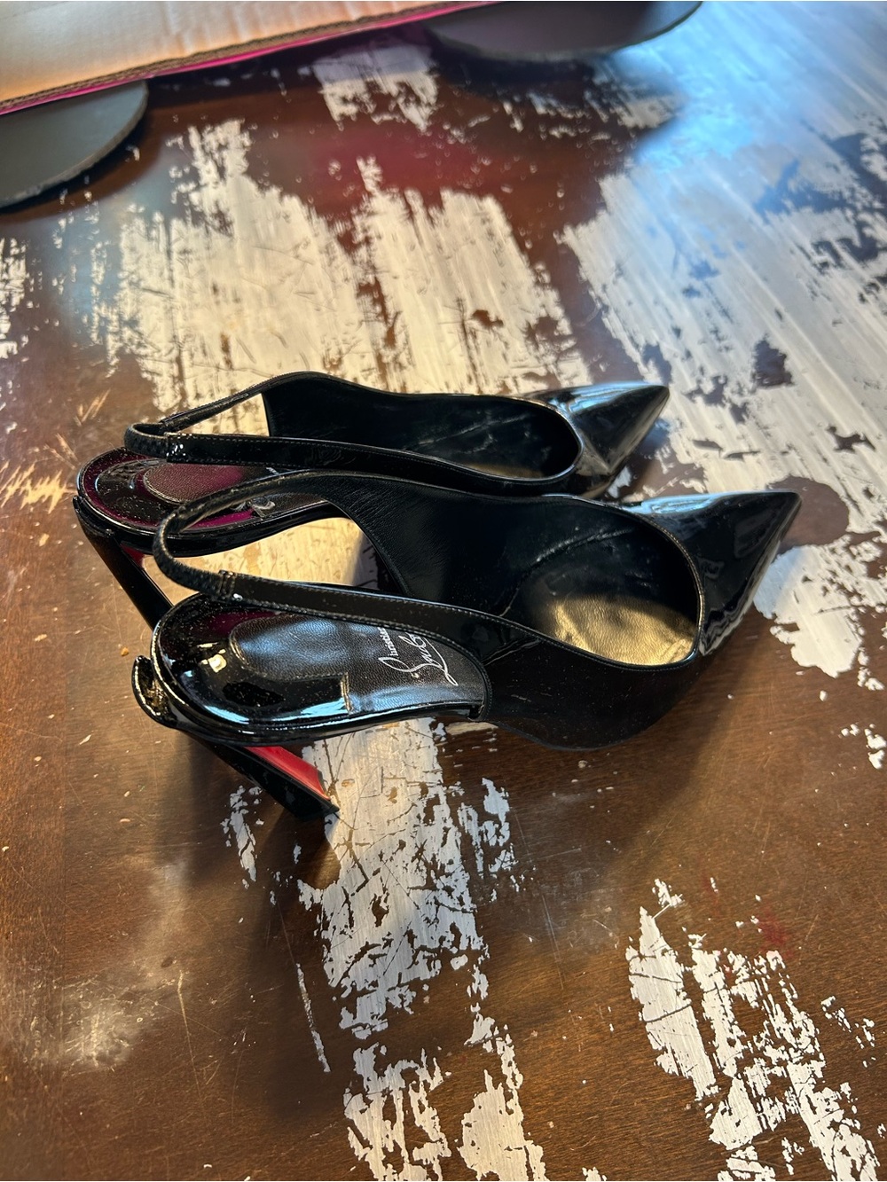 Christian Louboutin Black Patent Leather Slingback Pumps Size 42 DAMAGED - Picture 8 of 9